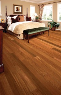 This engineered hardwood flooring has a veneer of hard jatob&aacute; (Brazilian cherry) wood.