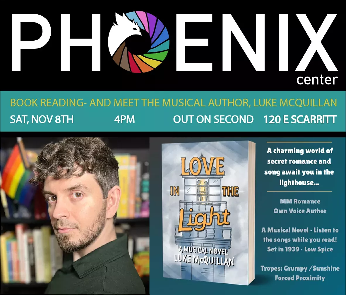 Event Flyer for Out on Second Event featuring author Luke McQuillan.