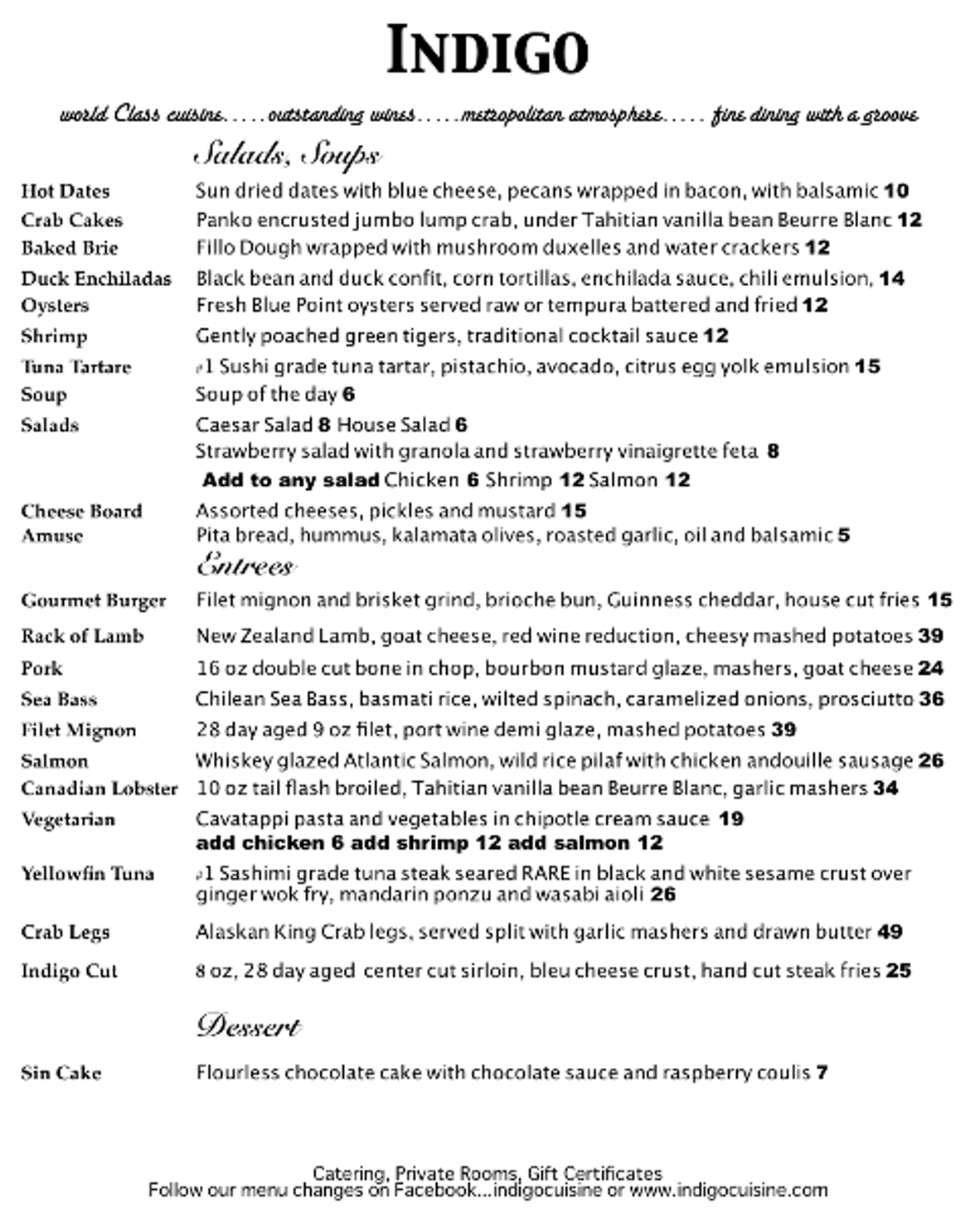 Curbside dining togo menu