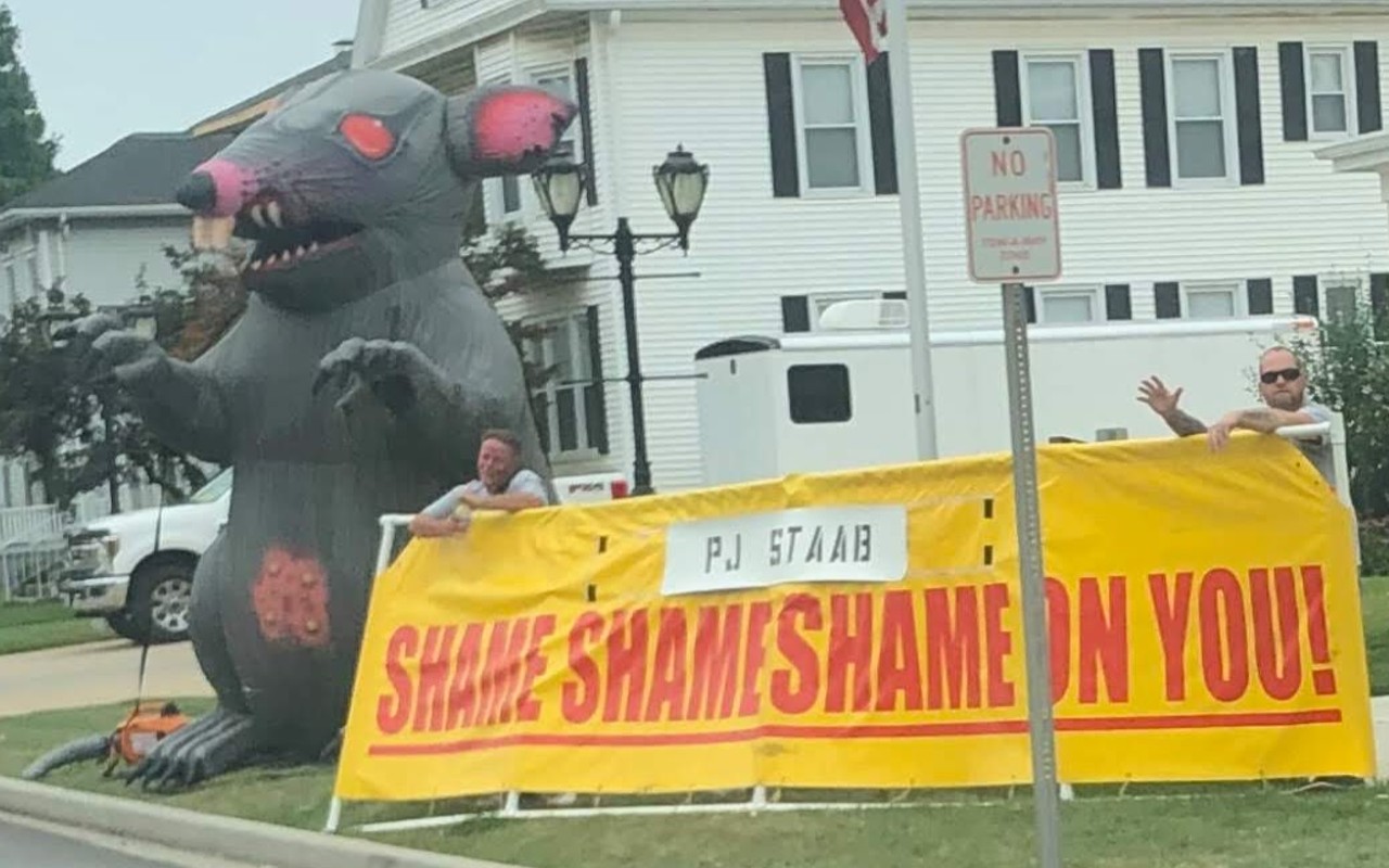 Inflatable rat stabbed at Staab Funeral Homes