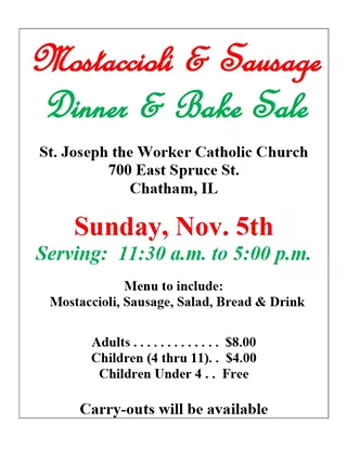Image: Mostaccioli and sausage dinner, bake sale